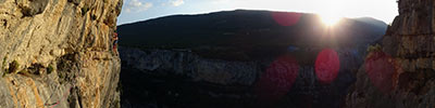 Bart van de Dries in the 5th length of the route 'Crises de Gouttes (6b) in the Gorges du Verdon