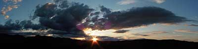 Sunset over the holiday village L'espinet Vacances, Quillan, France