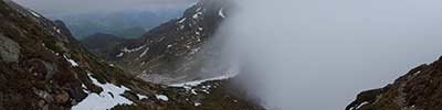 Bad weather has reached the col before the summit of Pic Saint Barthelemy, early spring