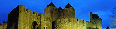 The medieval city of Carcasonne at nightfall