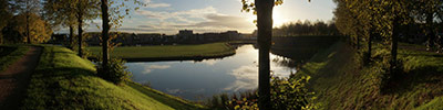 View over the canals of medieval city of Hulst, the Netherlands, serving as a protection for invaders of the past